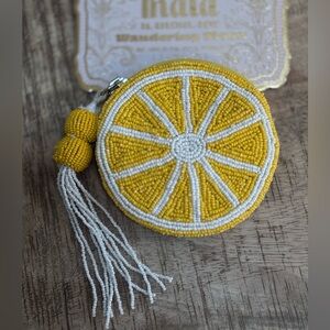 Yellow Beaded Lemon Coin Purse